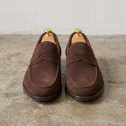 Men's Brown Suede Apron-Toe Penny Loafers — Amport