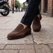 Men's Brown Suede Apron-Toe Penny Loafers — Amport