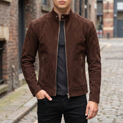 Men's Brown Suede Biker Jacket — Gullane