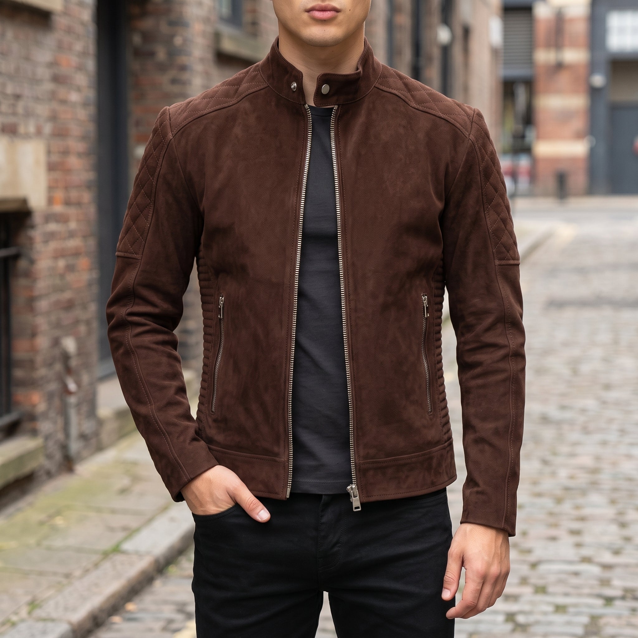 Men's Brown Suede Biker Jacket — Gullane