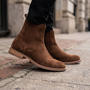 Men's Brown Suede Chelsea Ankle Boots — Denlow