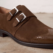 Men's Brown Suede Double Monk Strap Shoes — Lowell