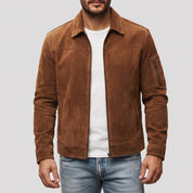 Men's Brown Suede Bomber Jacket — Fenfield