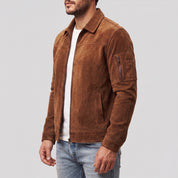 Men's Brown Suede Bomber Jacket — Fenfield
