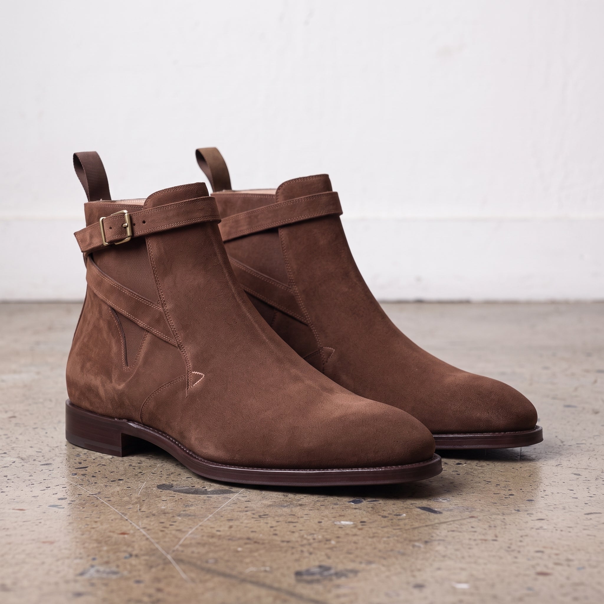 Men's Brown Suede Jodhpurs Boots with Ankle Strap — Newcastle