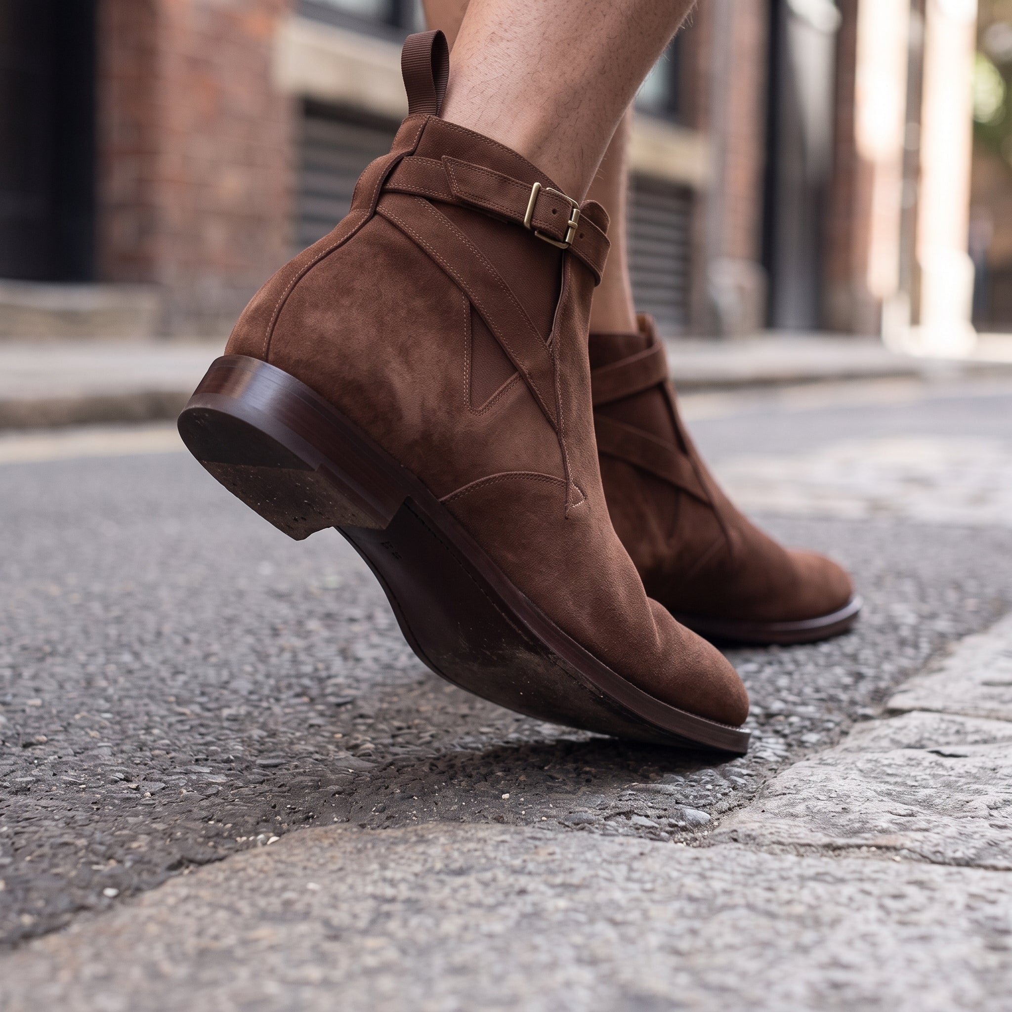 Men's Brown Suede Jodhpurs Boots with Ankle Strap — Newcastle