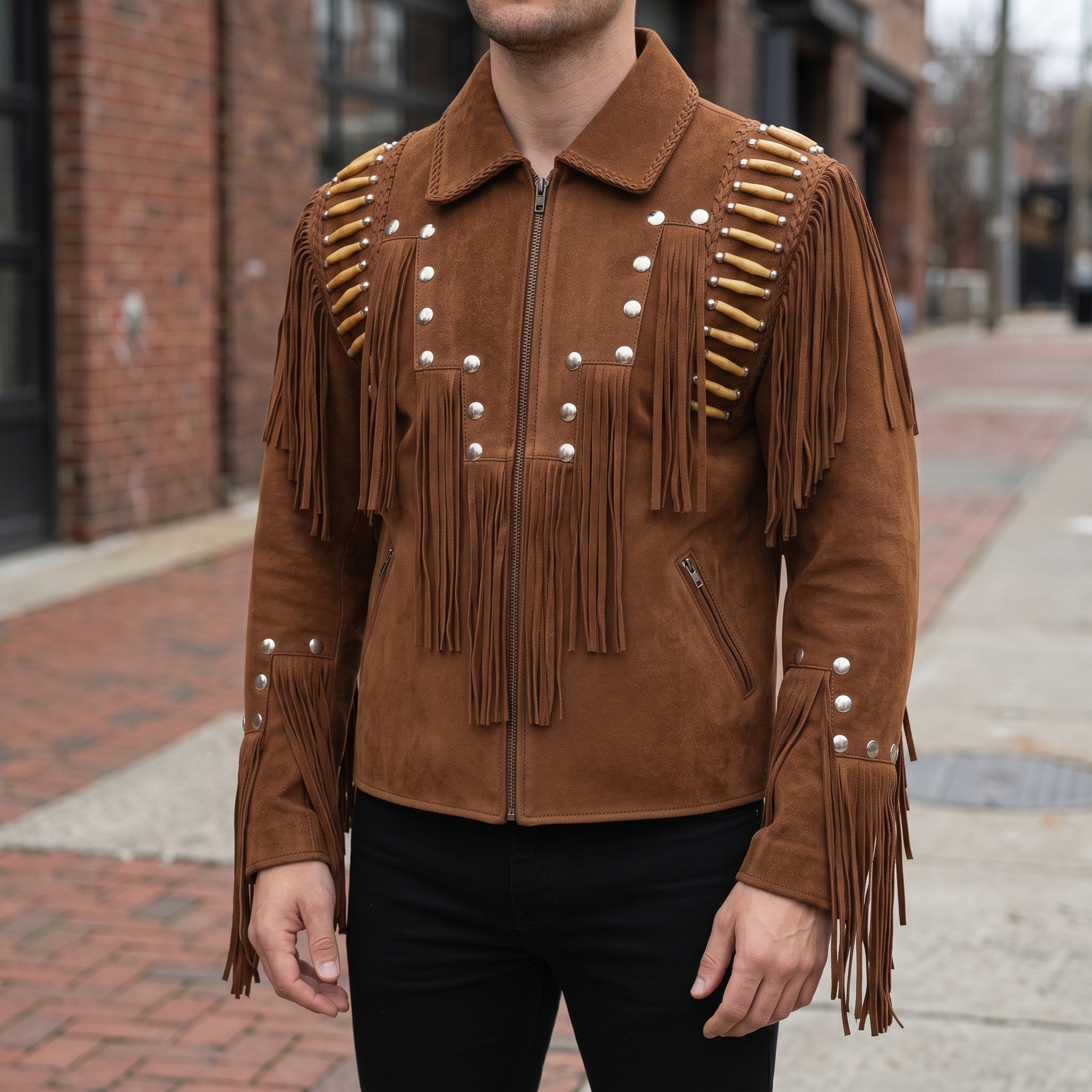 Men's Brown Suede Leather Biker Jacket — Cheswick