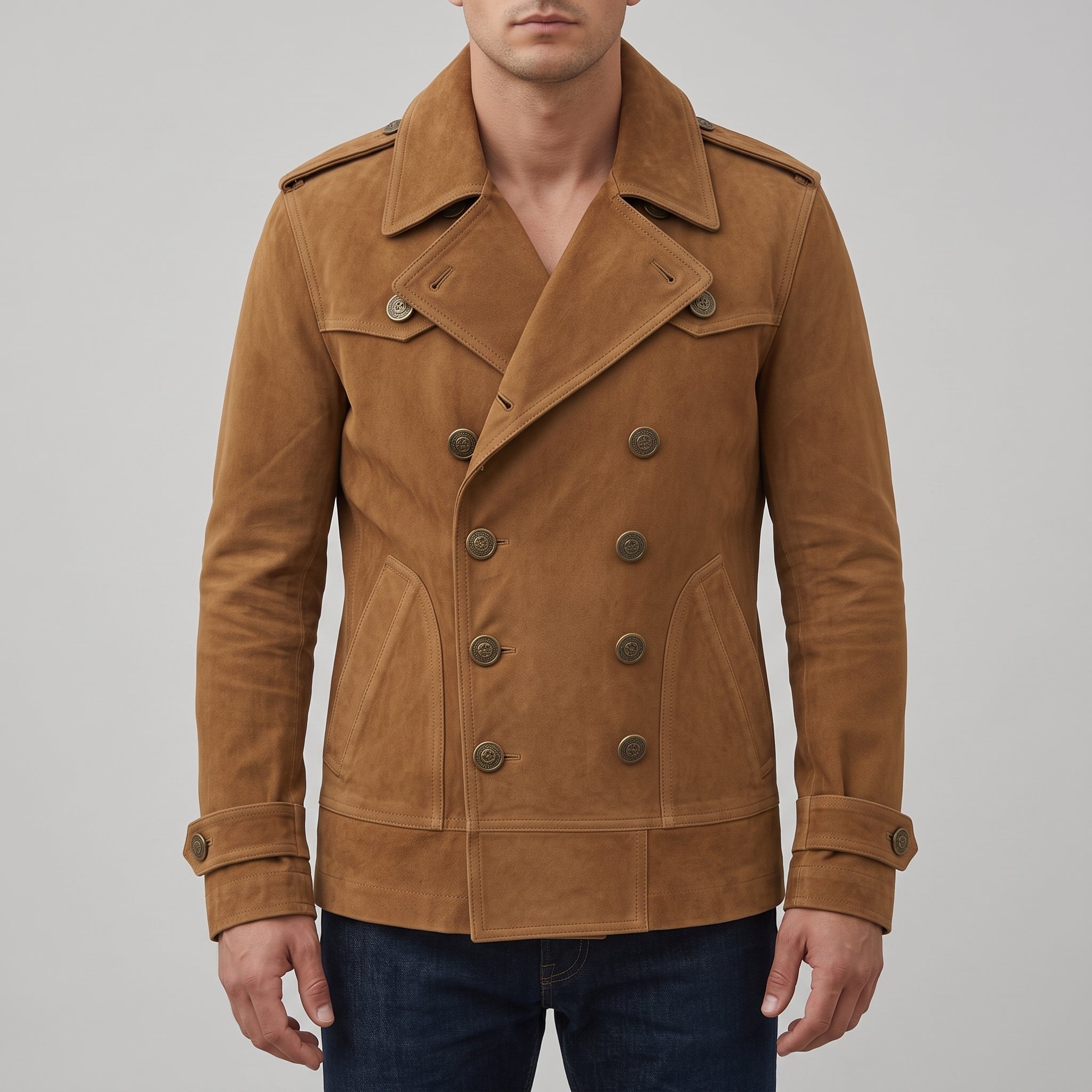 Men's Brown Suede Peacoat — Holford