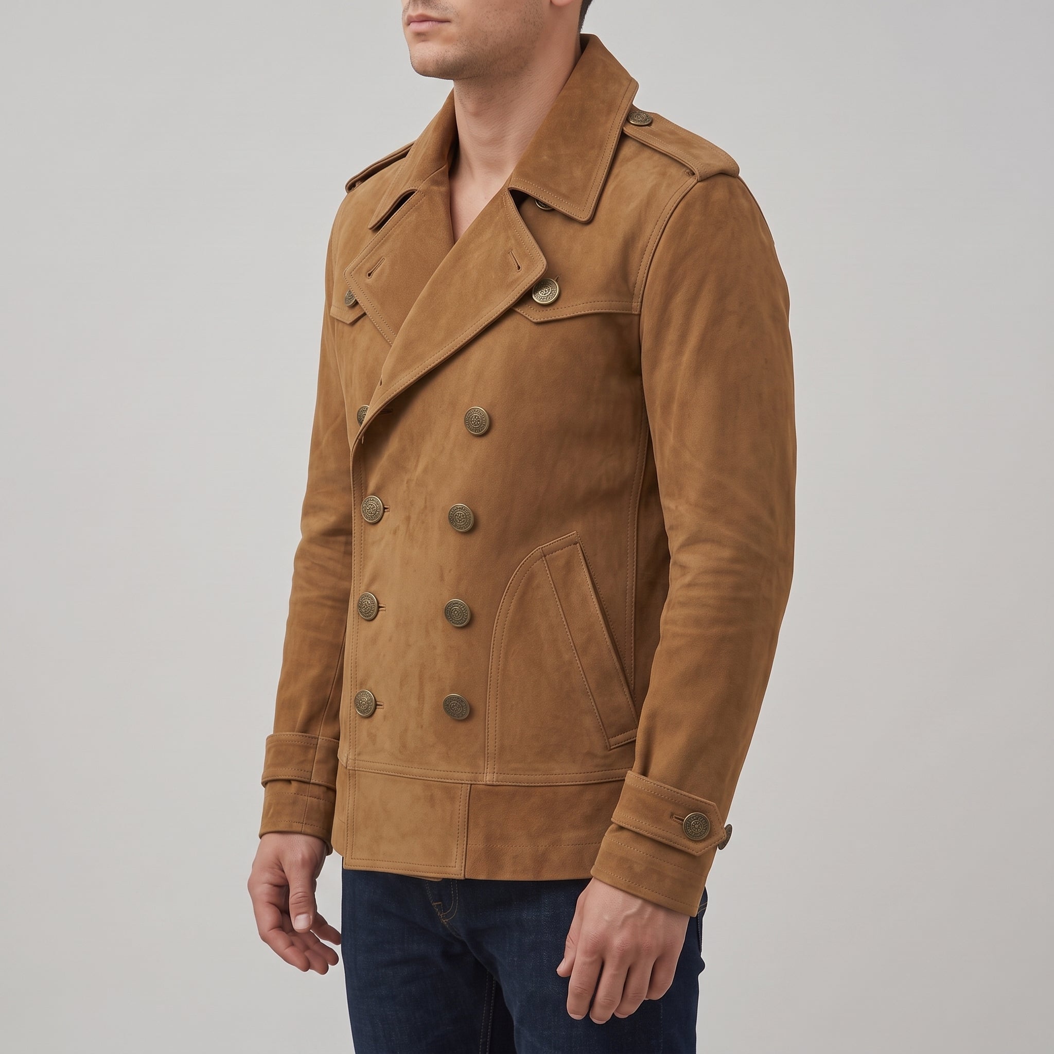 Men's Brown Suede Peacoat — Holford
