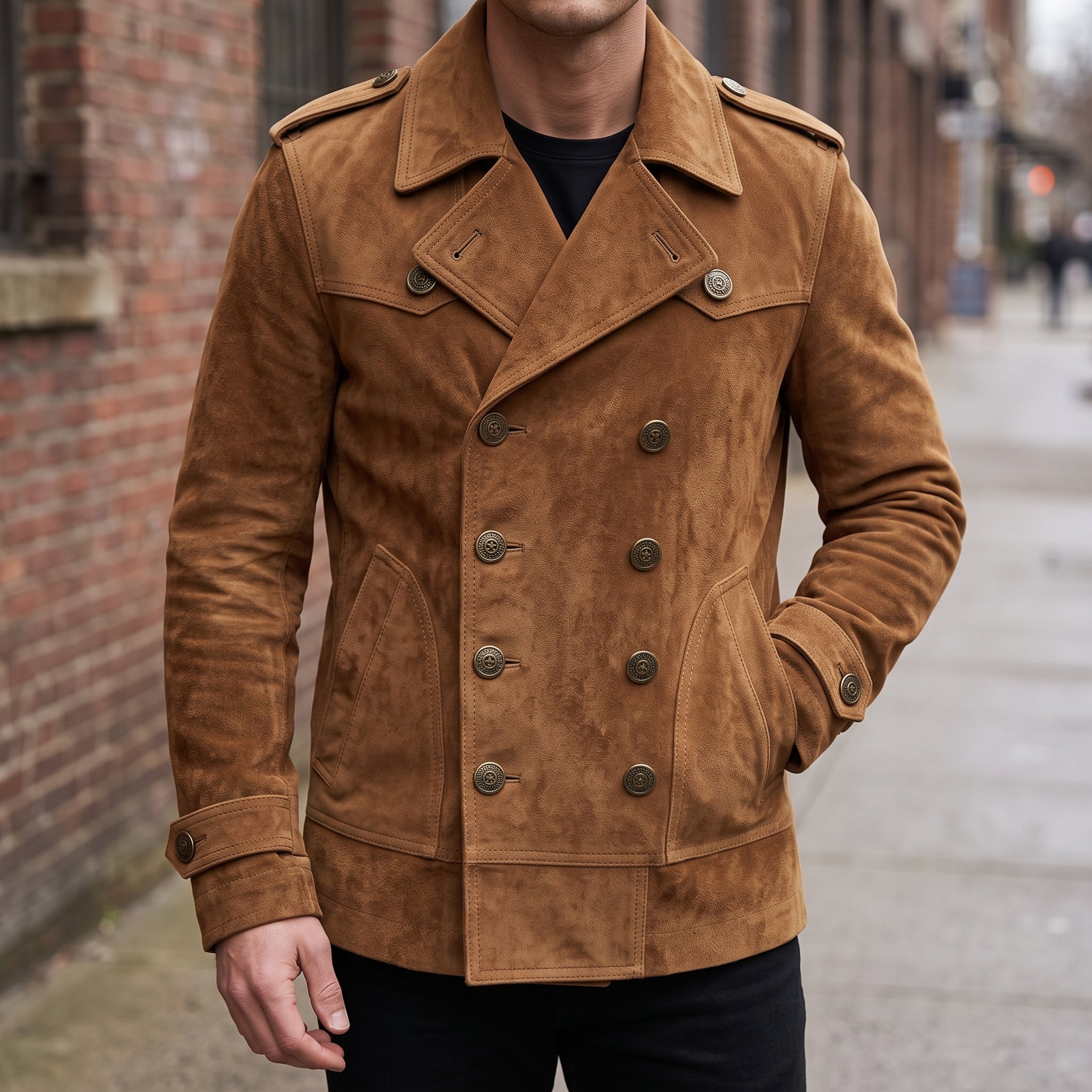 Men's Brown Suede Peacoat — Holford