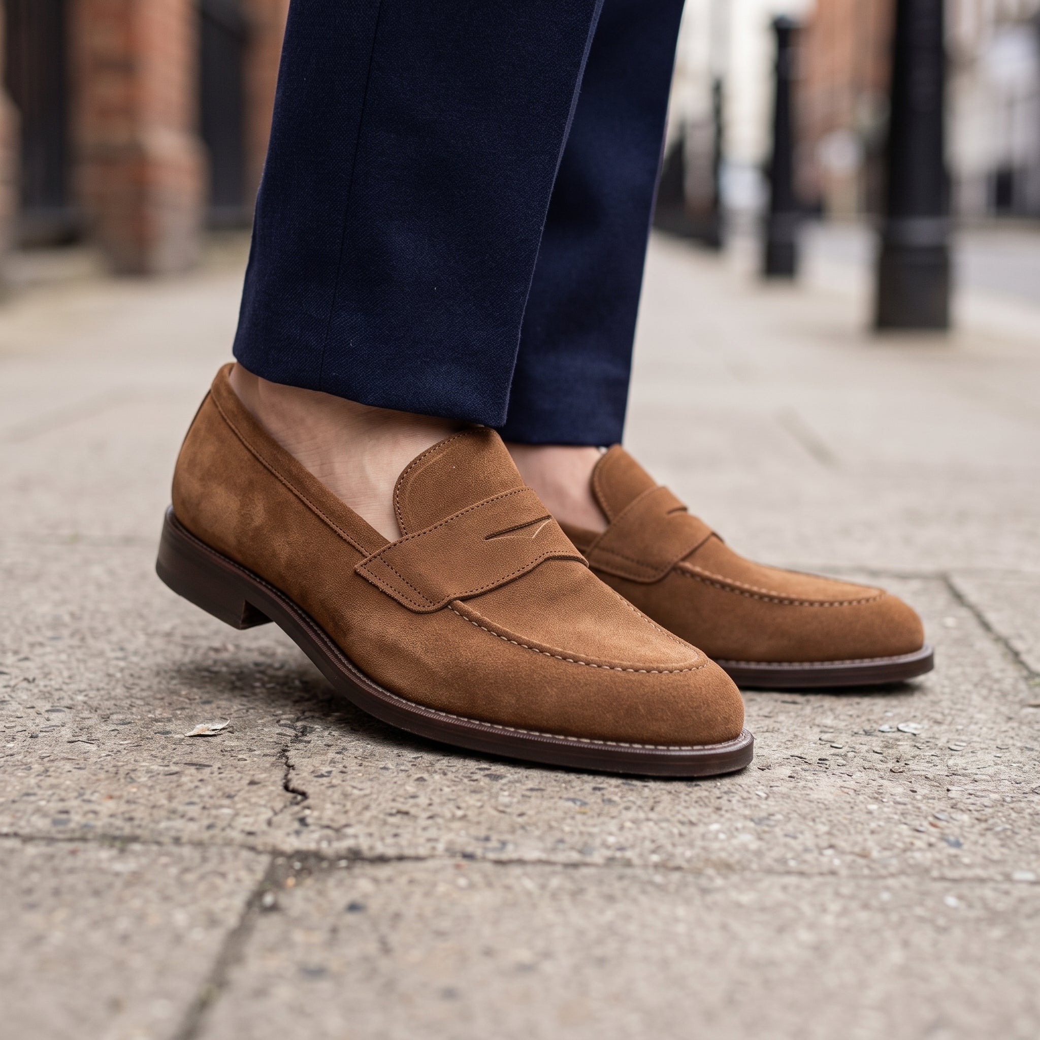 Men's Brown Suede Penny Loafers — Bagley