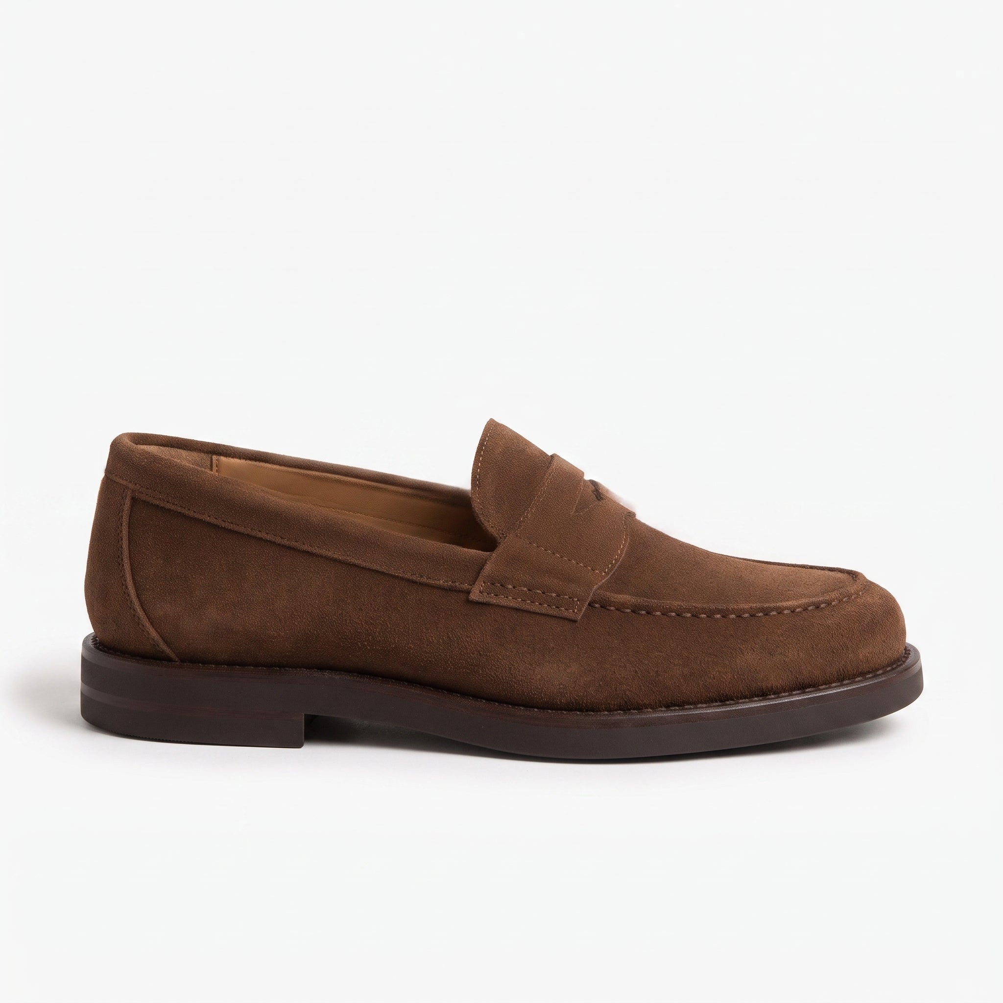 Men's Brown Suede Penny Loafers — Fuller