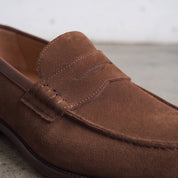 Men's Brown Suede Penny Loafers — Stafford