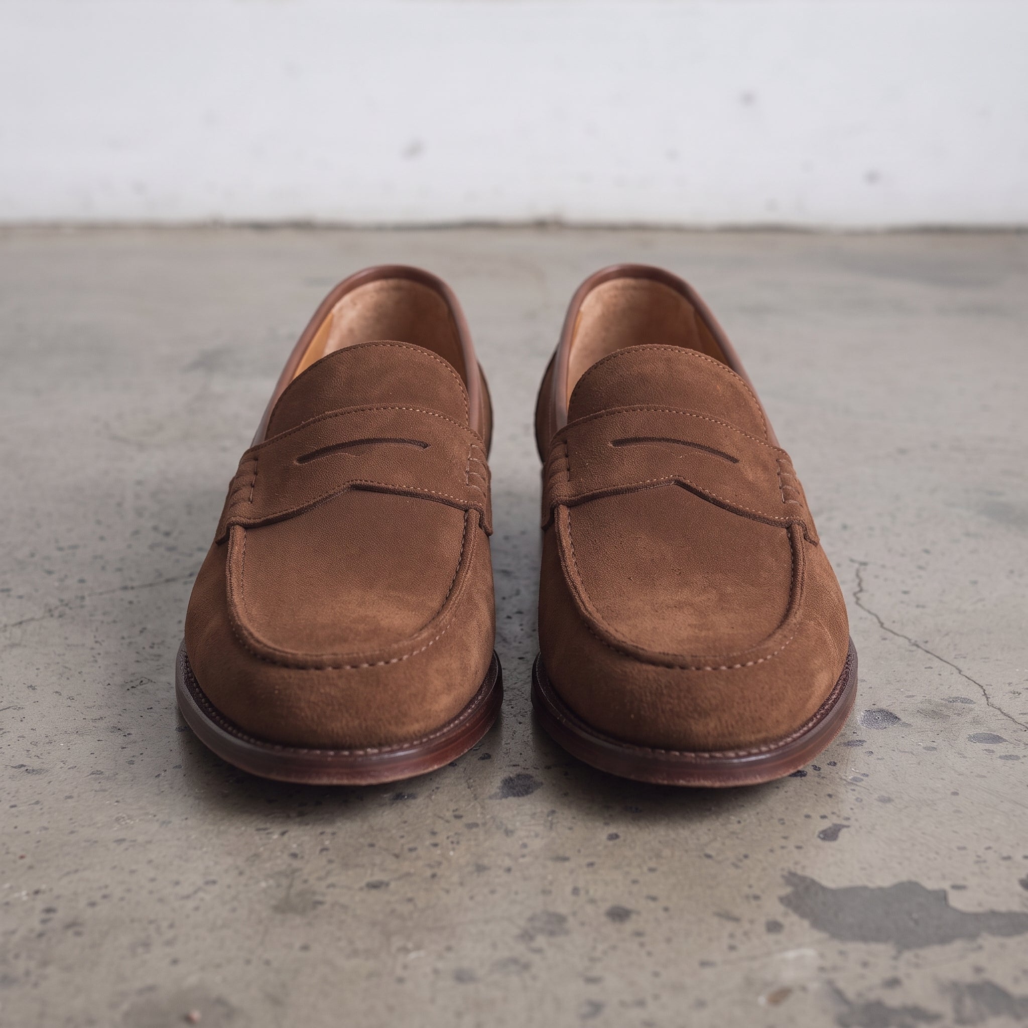 Men's Brown Suede Penny Loafers — Stafford