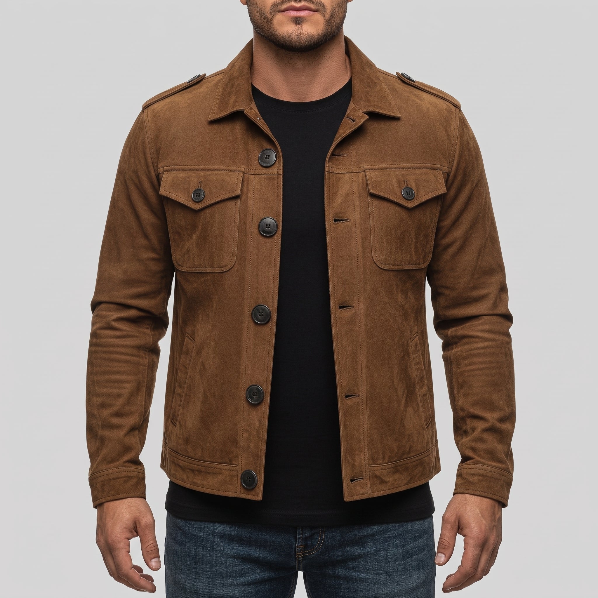 Men's Brown Suede Safari Jacket — Bryan