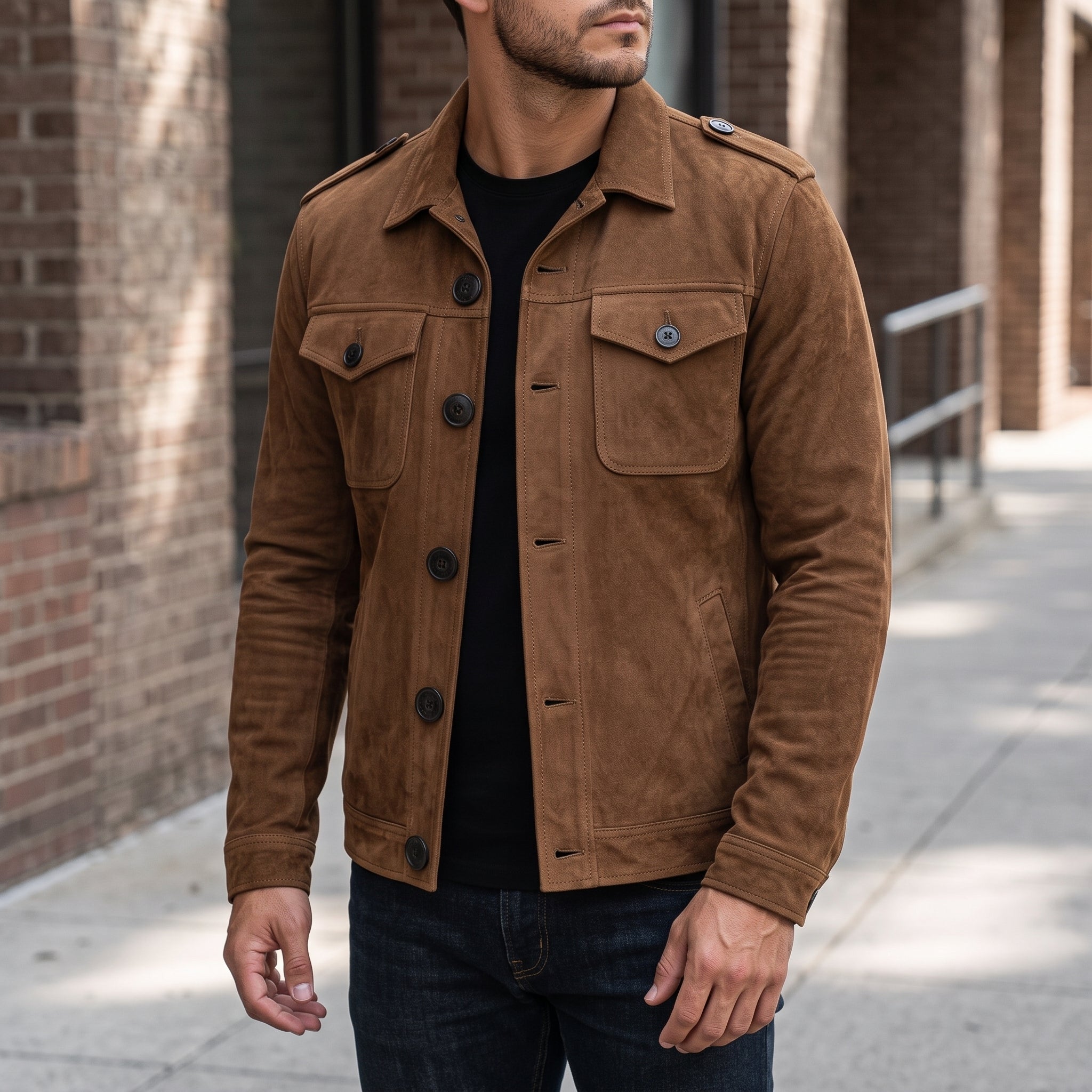 Men's Brown Suede Safari Jacket — Bryan