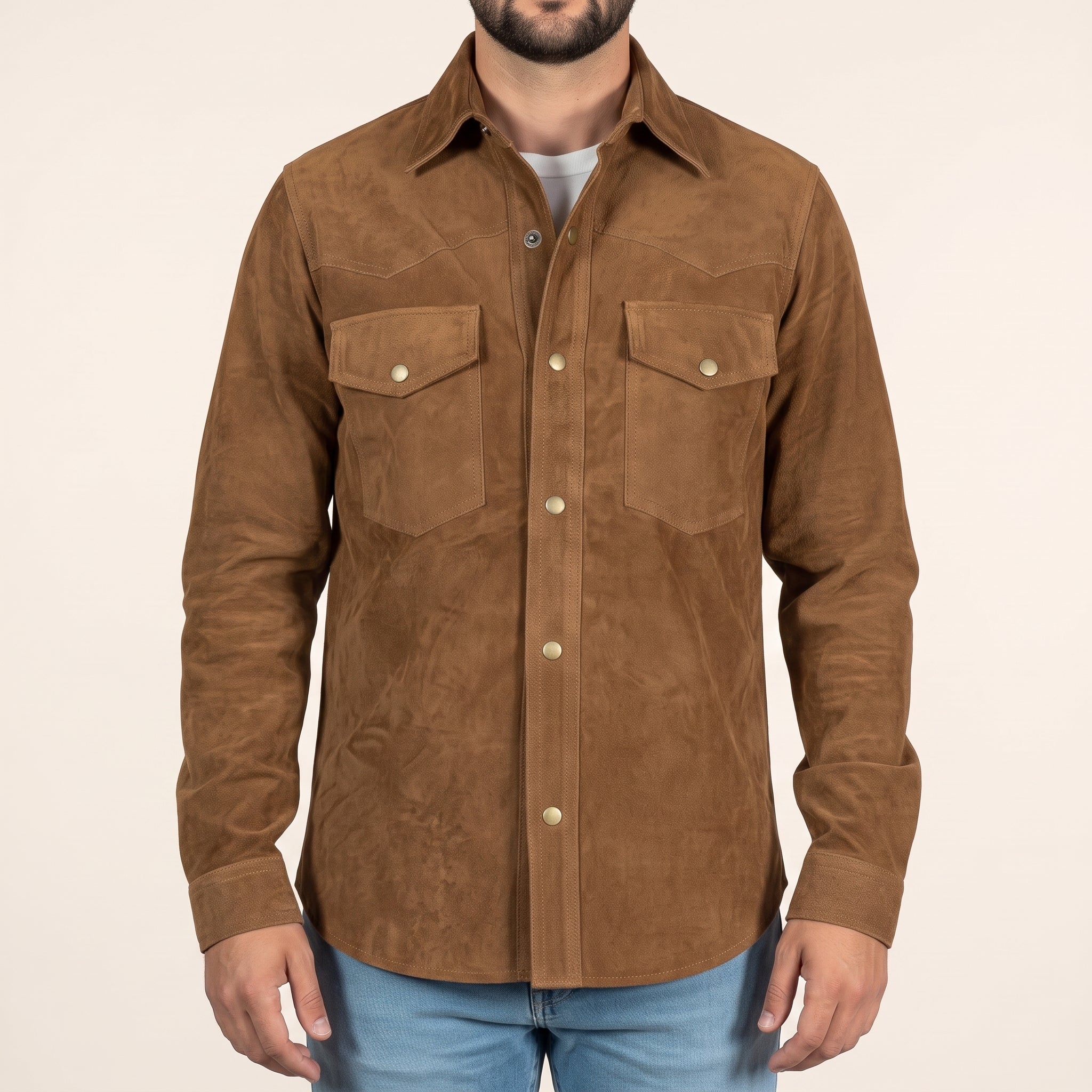 Men's Brown Suede Leather Shirt — Dalyell