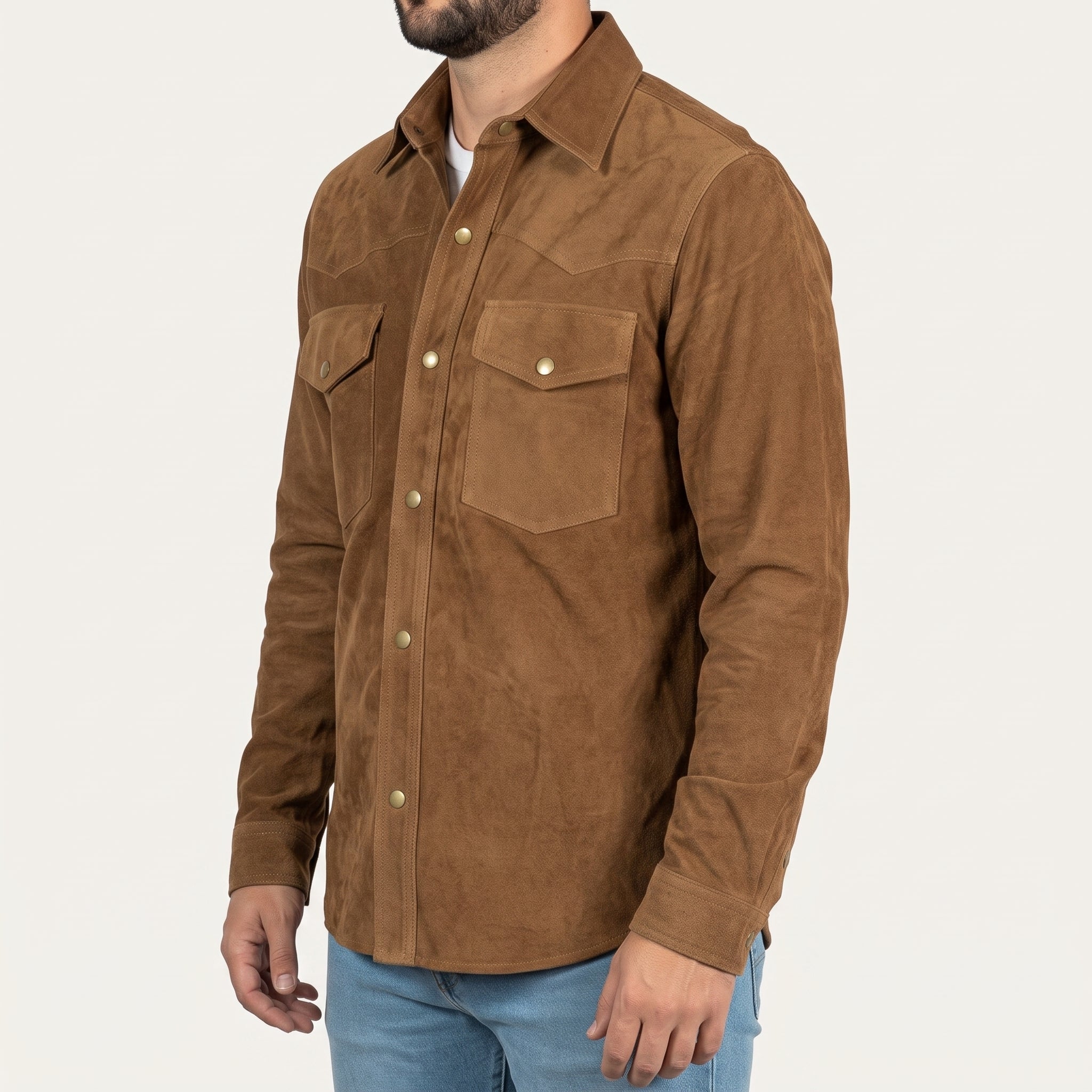 Men's Brown Suede Leather Shirt — Dalyell