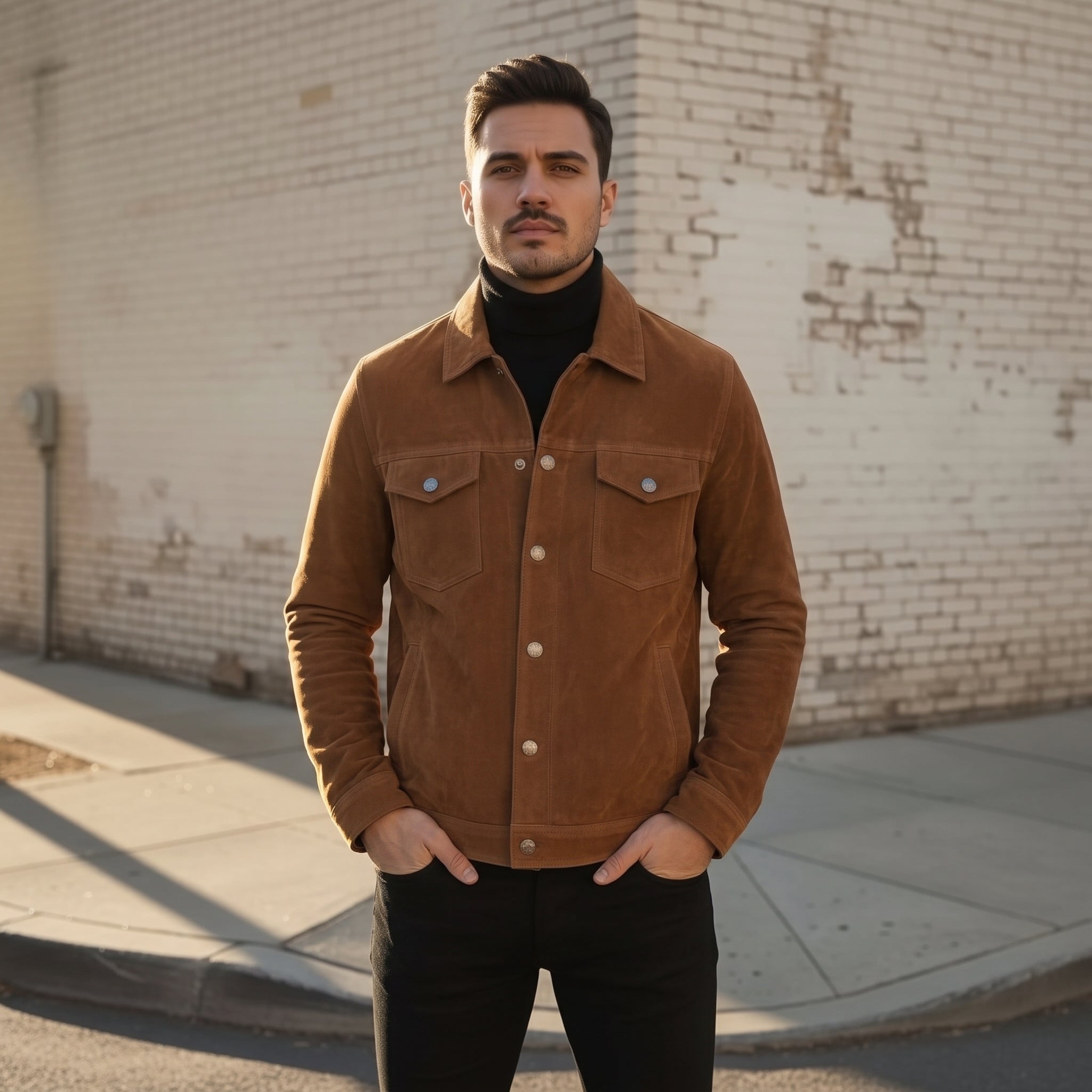 Men's Brown Suede Trucker Jacket — Dockley
