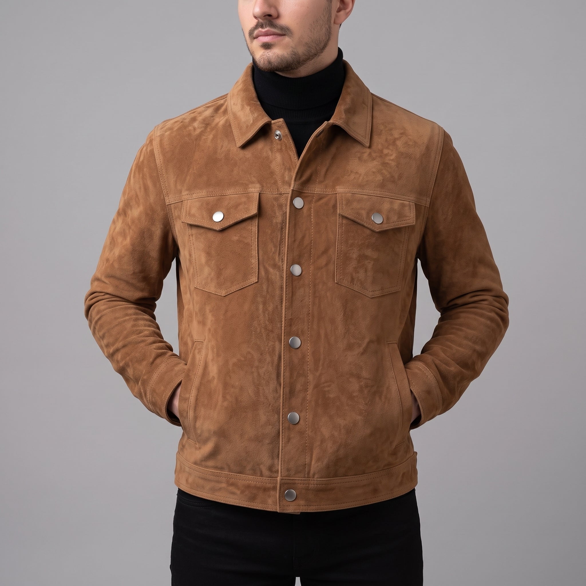 Men's Brown Suede Trucker Jacket — Dockley
