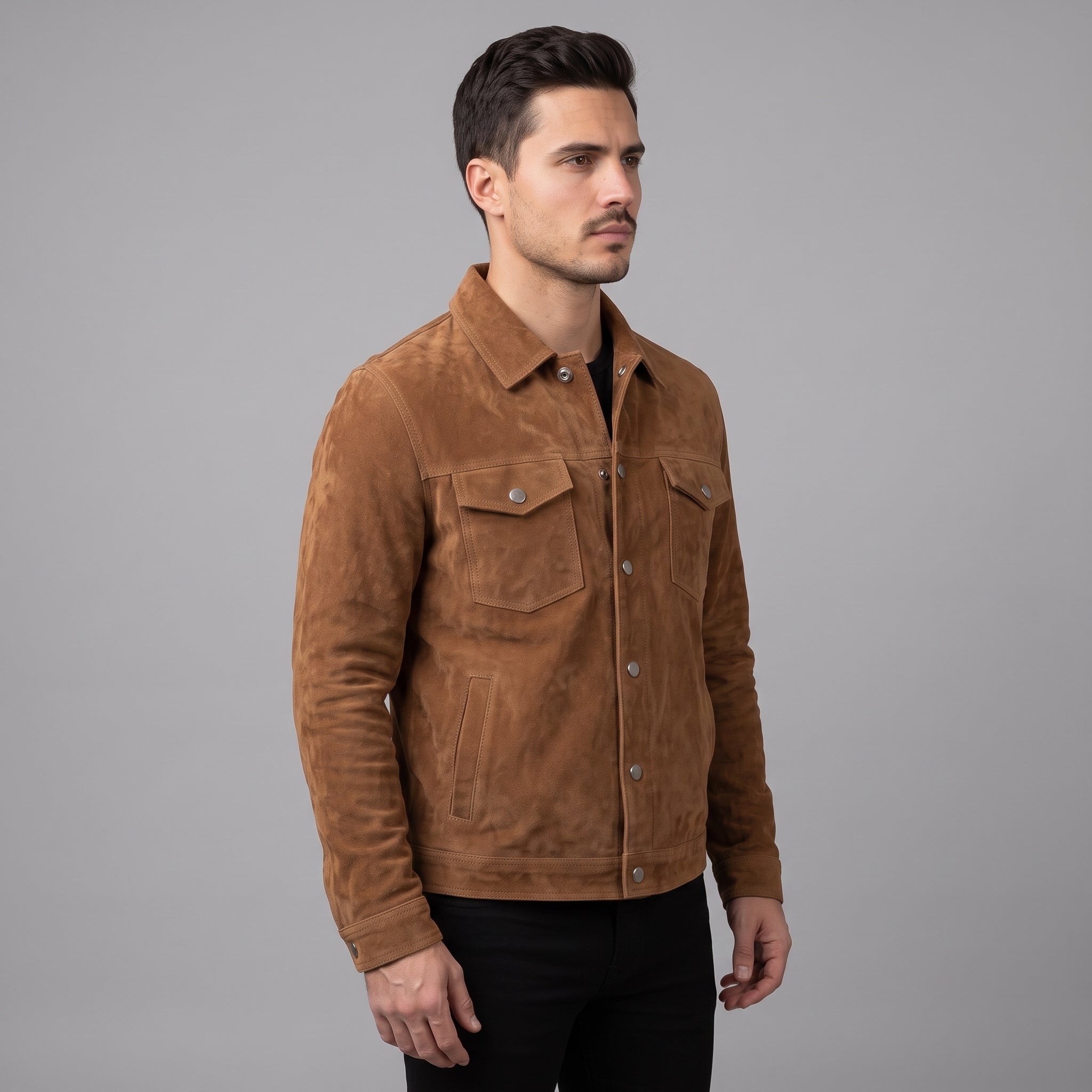 Men's Brown Suede Trucker Jacket — Dockley