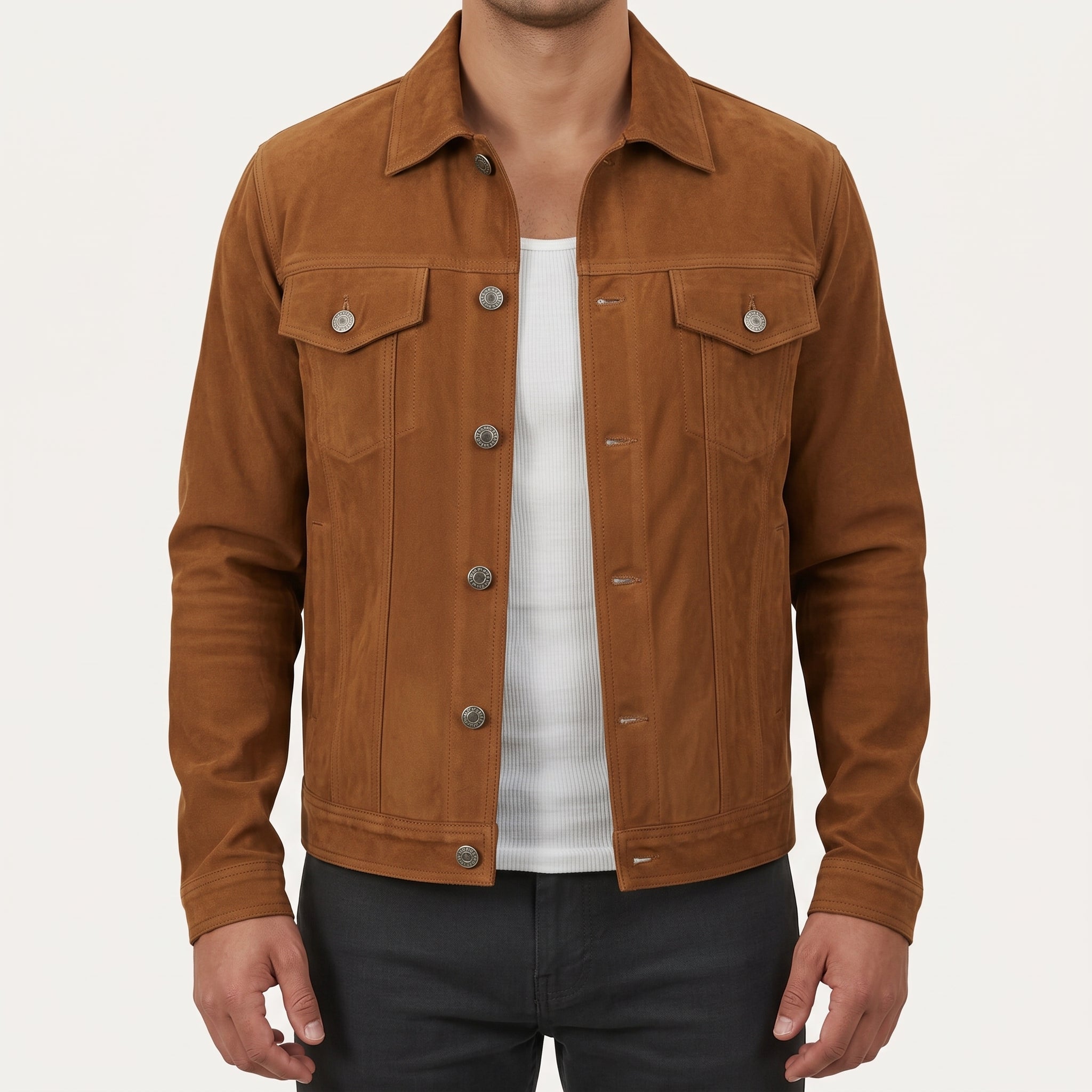 Men's Brown Suede Trucker Jacket — Stroud