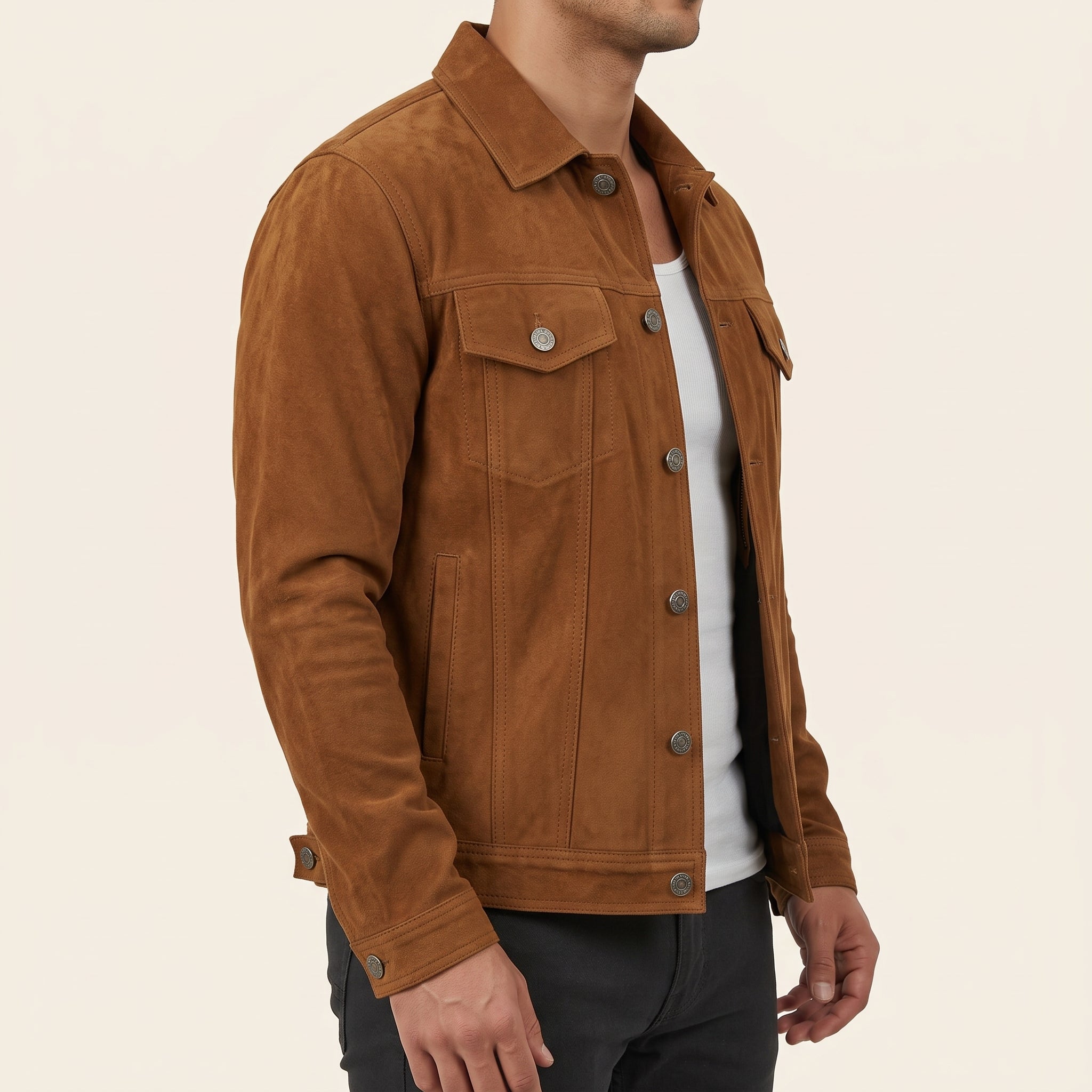 Men's Brown Suede Trucker Jacket — Stroud