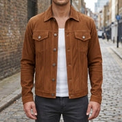 Men's Brown Suede Trucker Jacket — Stroud