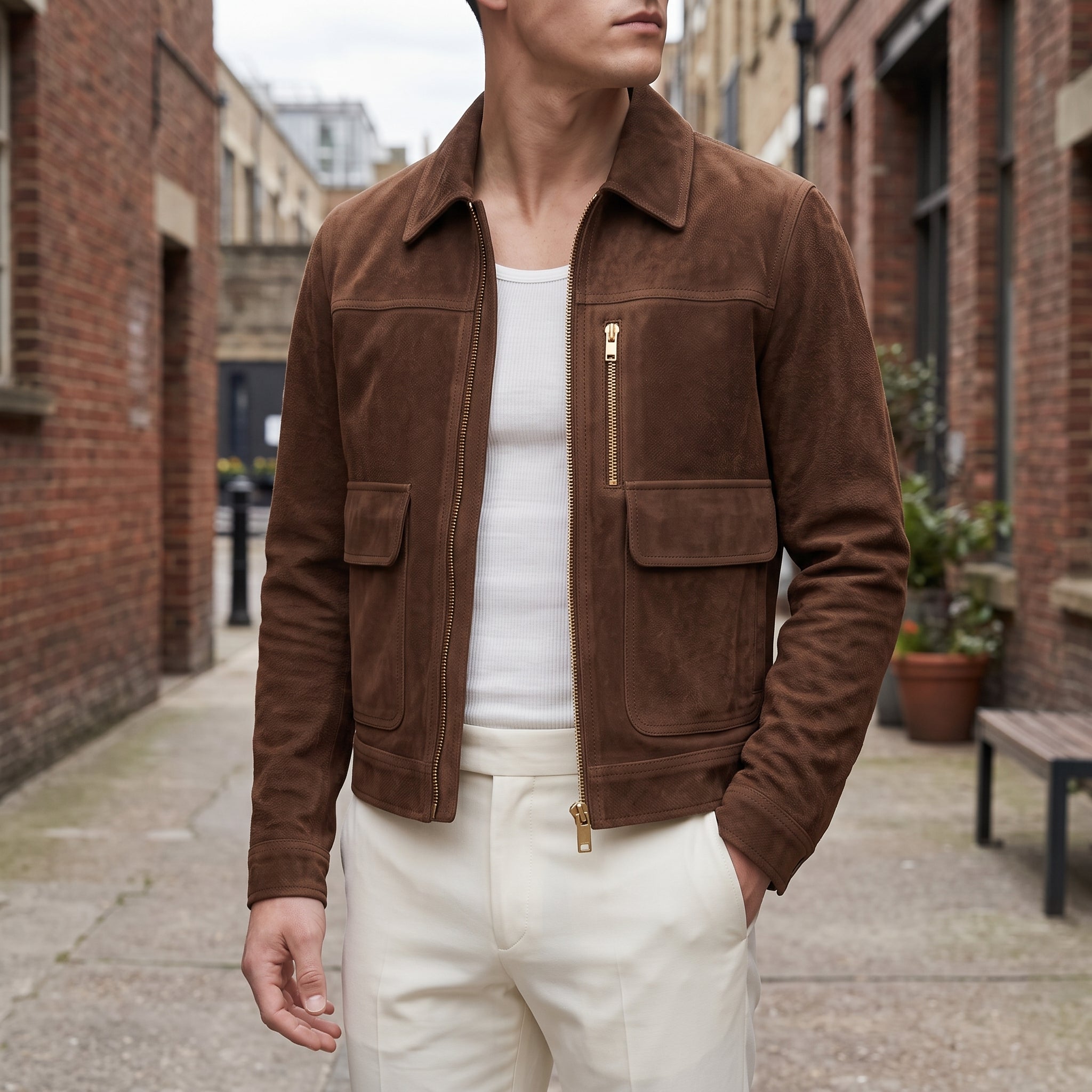 Men's Brown Suede Utility Jacket — Allendale
