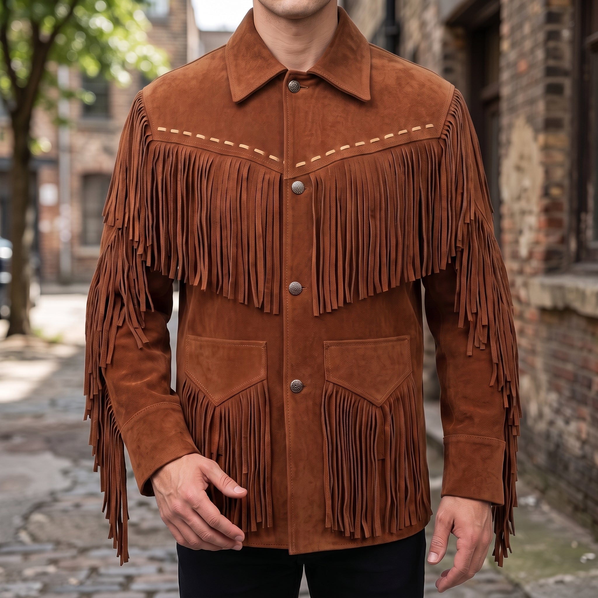 Men's Brown Suede Cowboy Jacket — Ewen