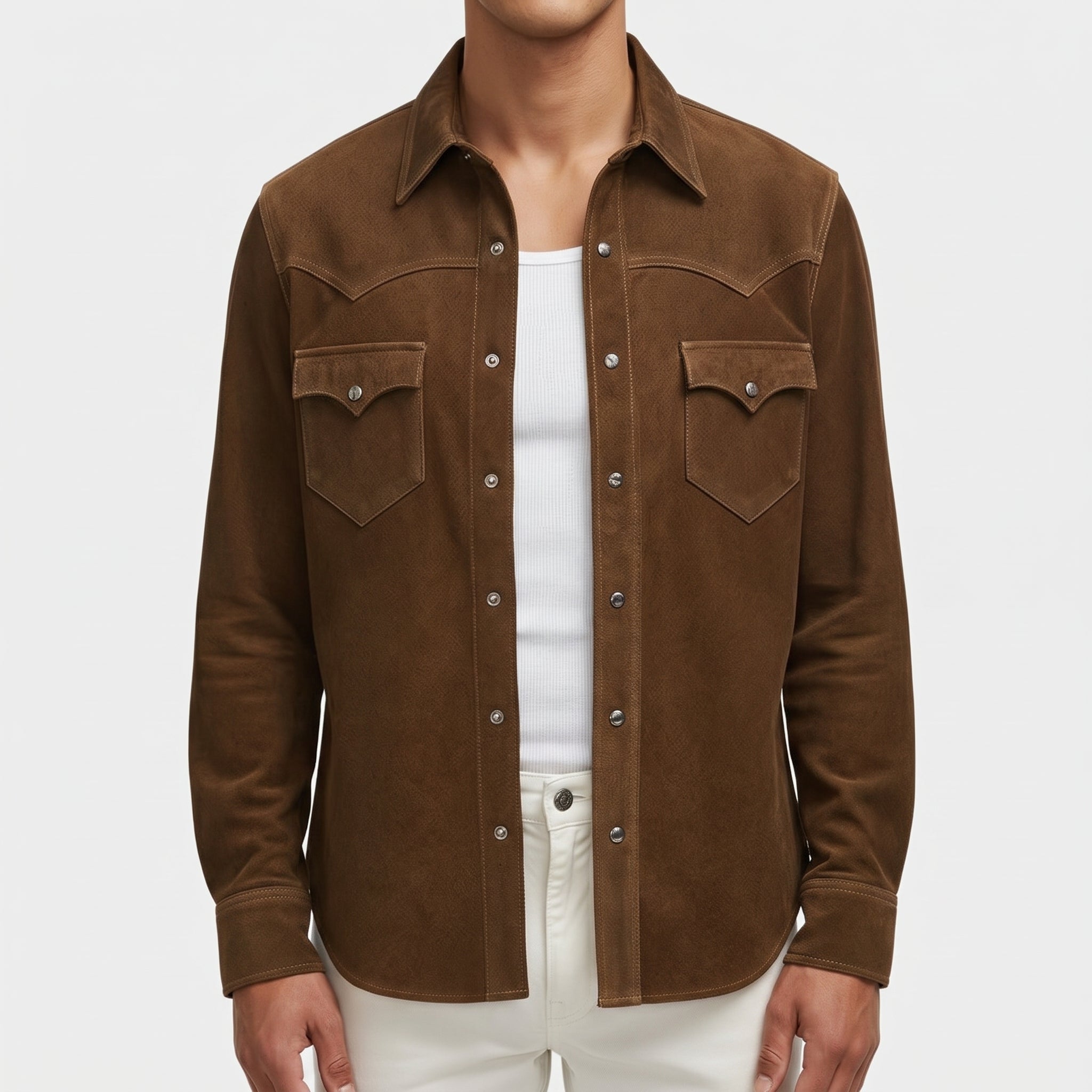 Men's Brown Suede Western Shirt Jacket — Dunwell