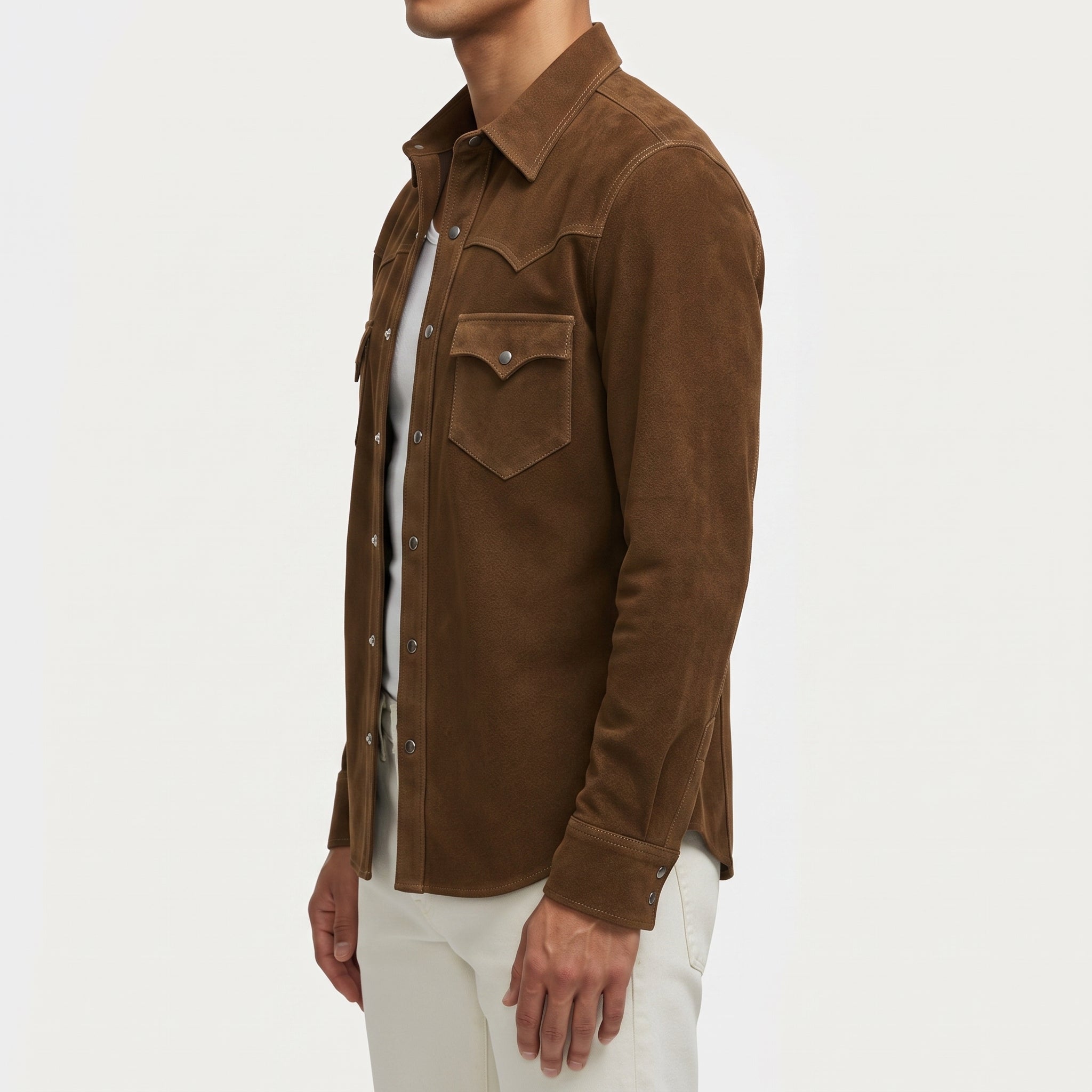 Men's Brown Suede Western Shirt Jacket — Dunwell