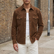Men's Brown Suede Western Shirt Jacket — Dunwell