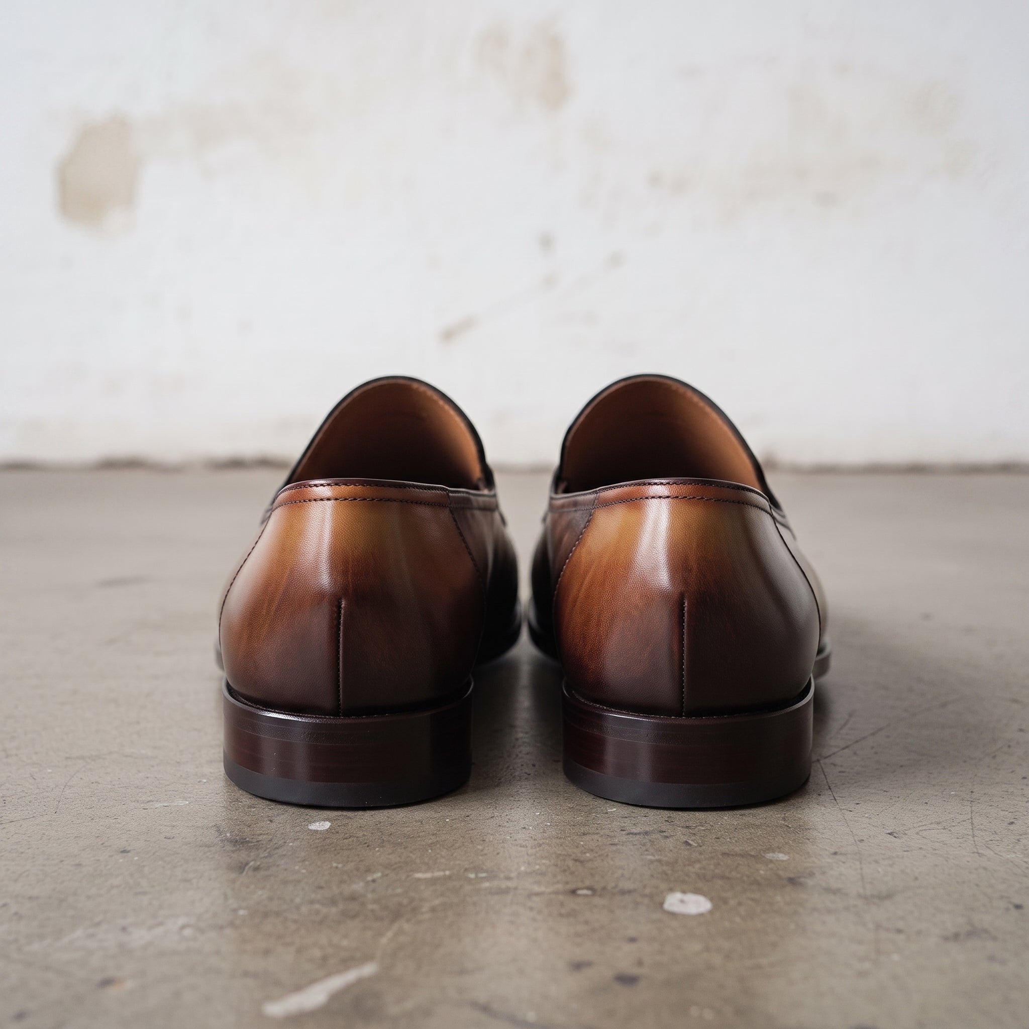 Men's Brown Tan and Burgundy Apron-Toe Leather Penny Loafers — Wellington