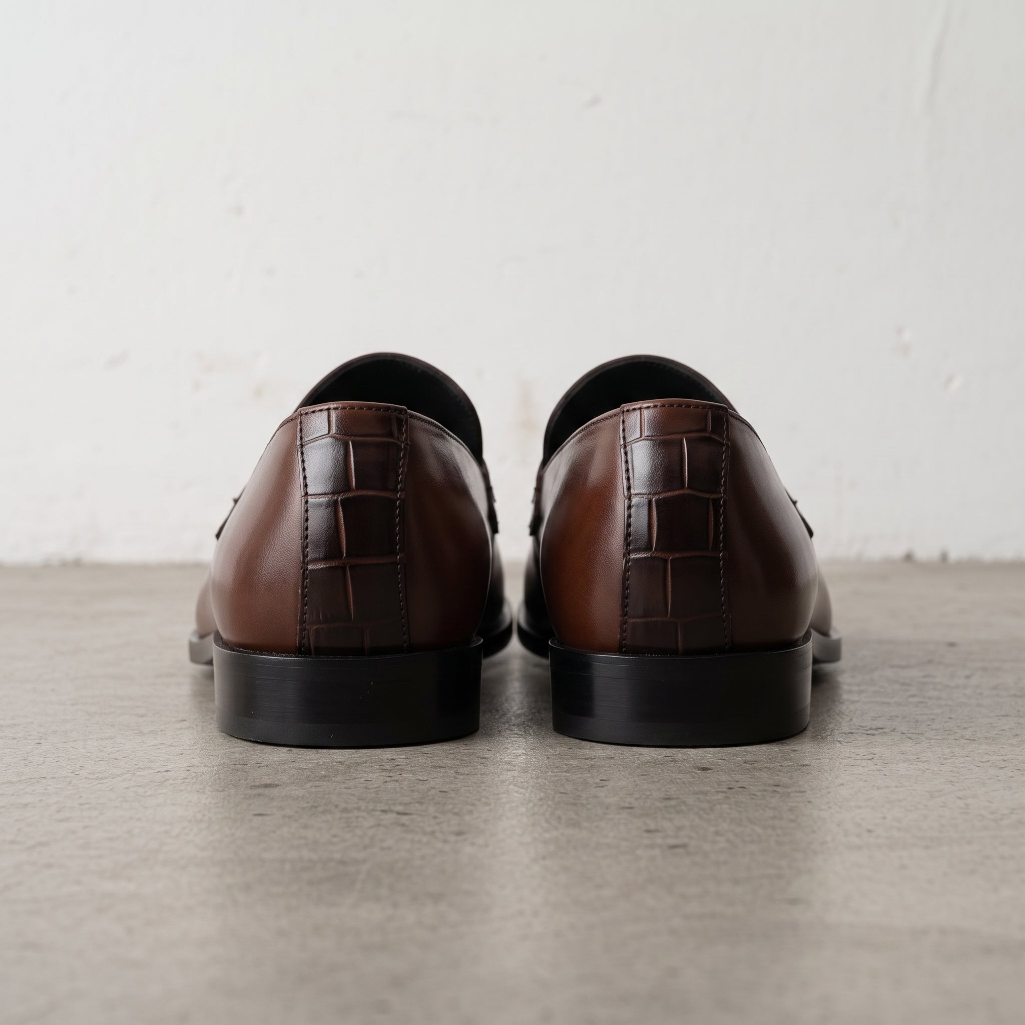 Men's Brown Two-Tone Alligator-Embossed Leather Moccasins — Colbrook