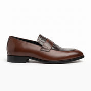Men's Brown Two-Tone Alligator-Embossed Leather Moccasins — Colbrook