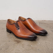 Men's Brown Wholecut Leather Oxfords — Perceval