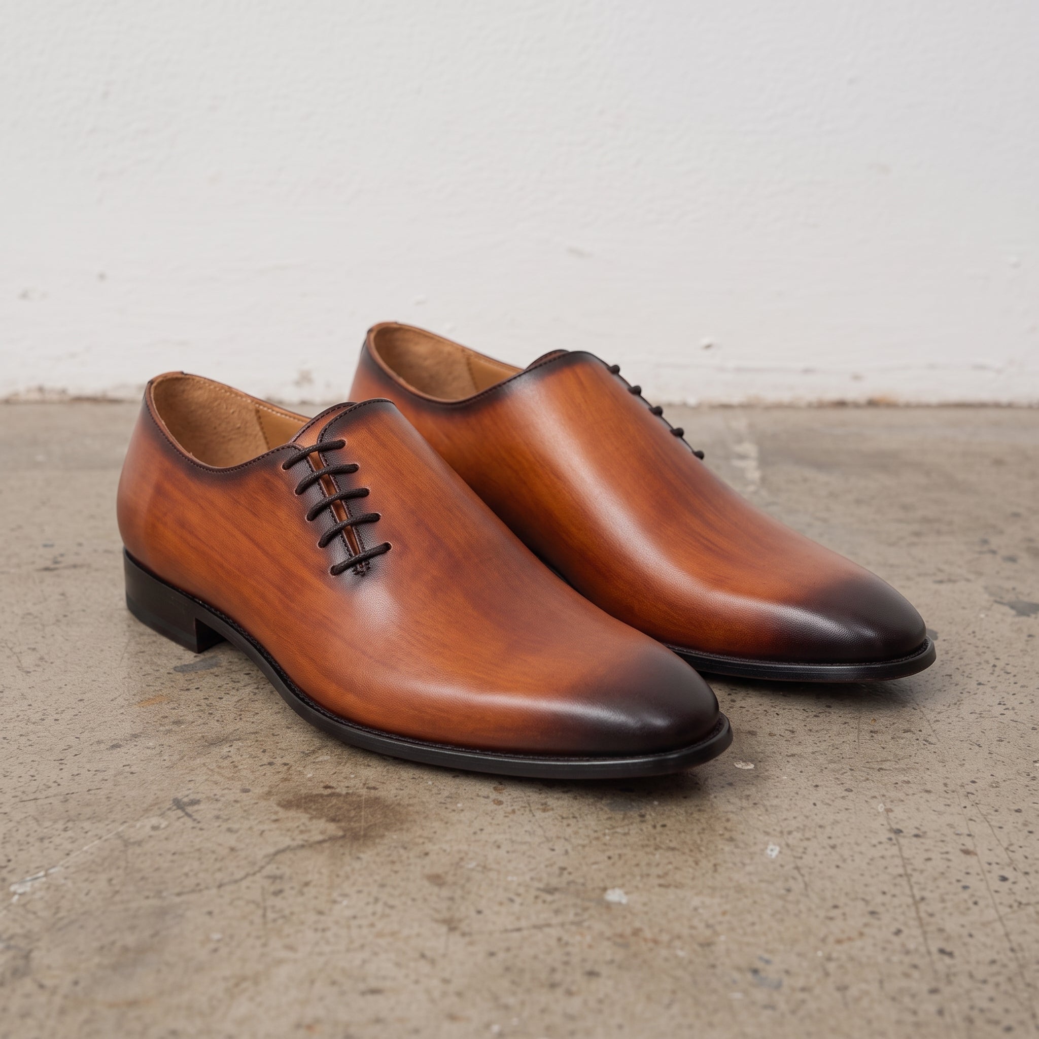 Men's Brown Wholecut Leather Oxfords — Perceval