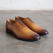 Men's Tan Brown Cap-Toe Leather Brogues Oxfords — Edenwood