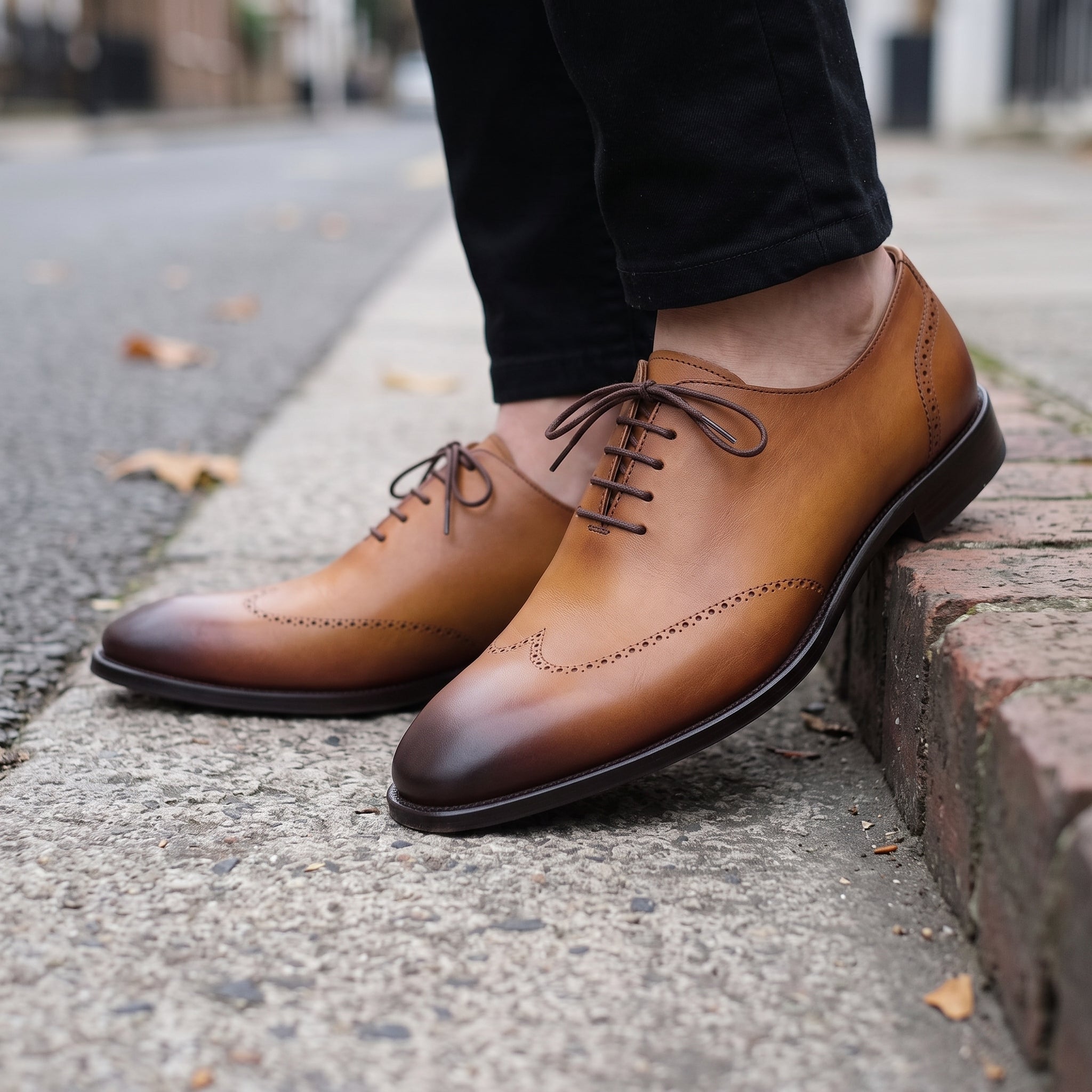 Handcrafted Men's Tan Brown Leather Brogue Oxford Dress Shoes