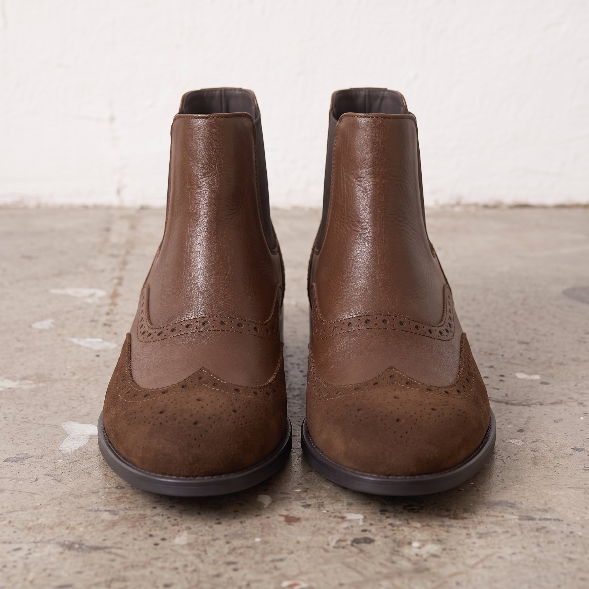 Men's Brown Wingtip Brogue Leather Chelsea Boots — Turner