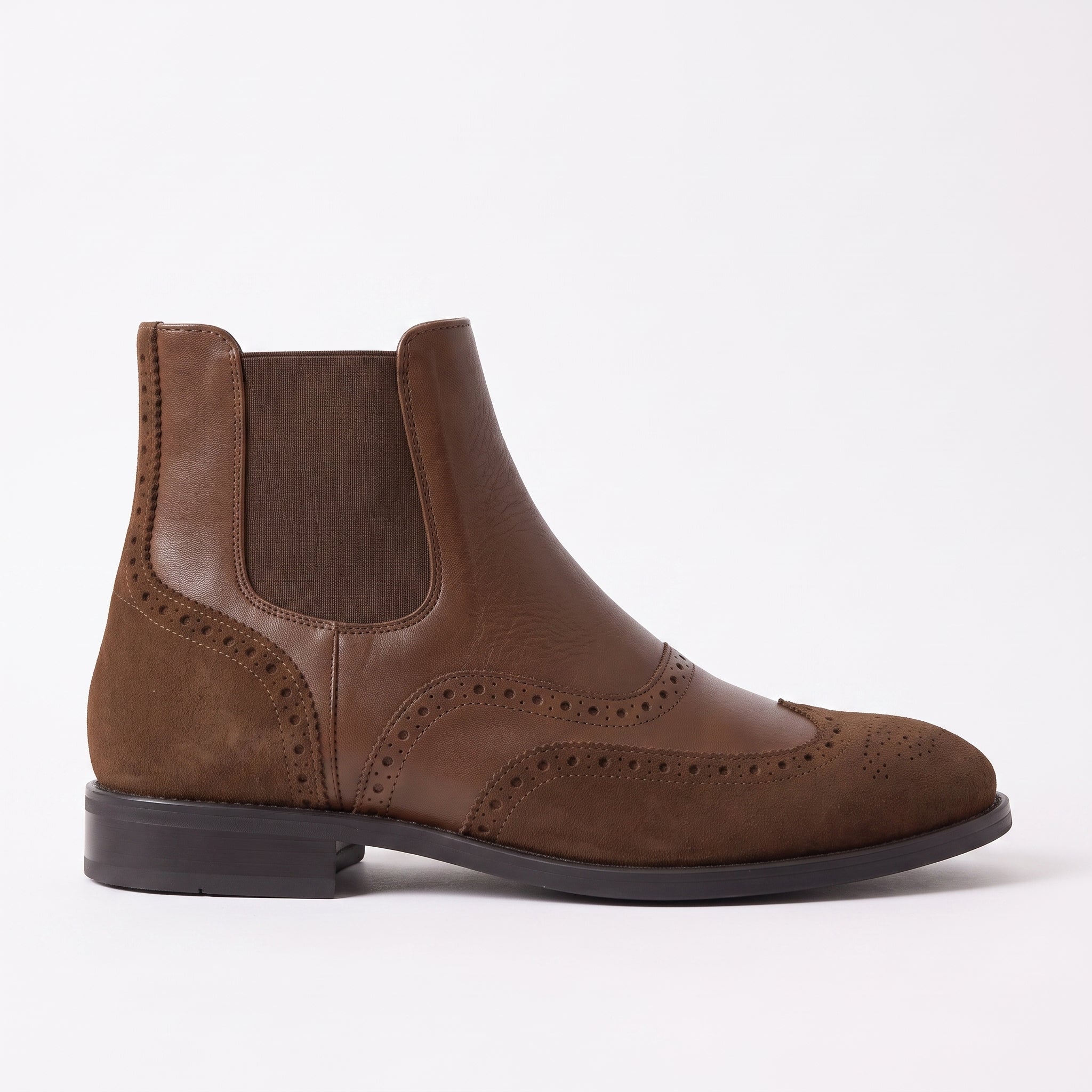 Men's Brown Wingtip Brogue Leather Chelsea Boots — Turner