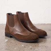 Men's Brown Wingtip Brogue Leather Chelsea Boots — Turner