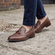 Men's Brown Wingtip Leather Tassel Loafers — Bovey
