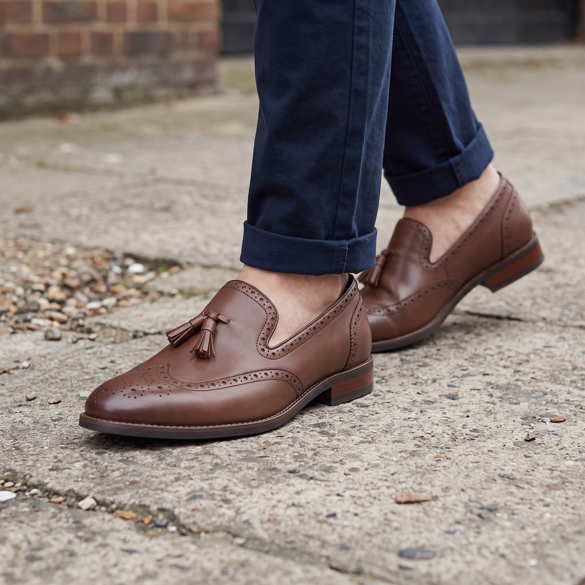 Men's Brown Wingtip Leather Tassel Loafers — Bovey