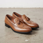Men's Brown Plain-Toe Leather Tassel Loafers — Brinley