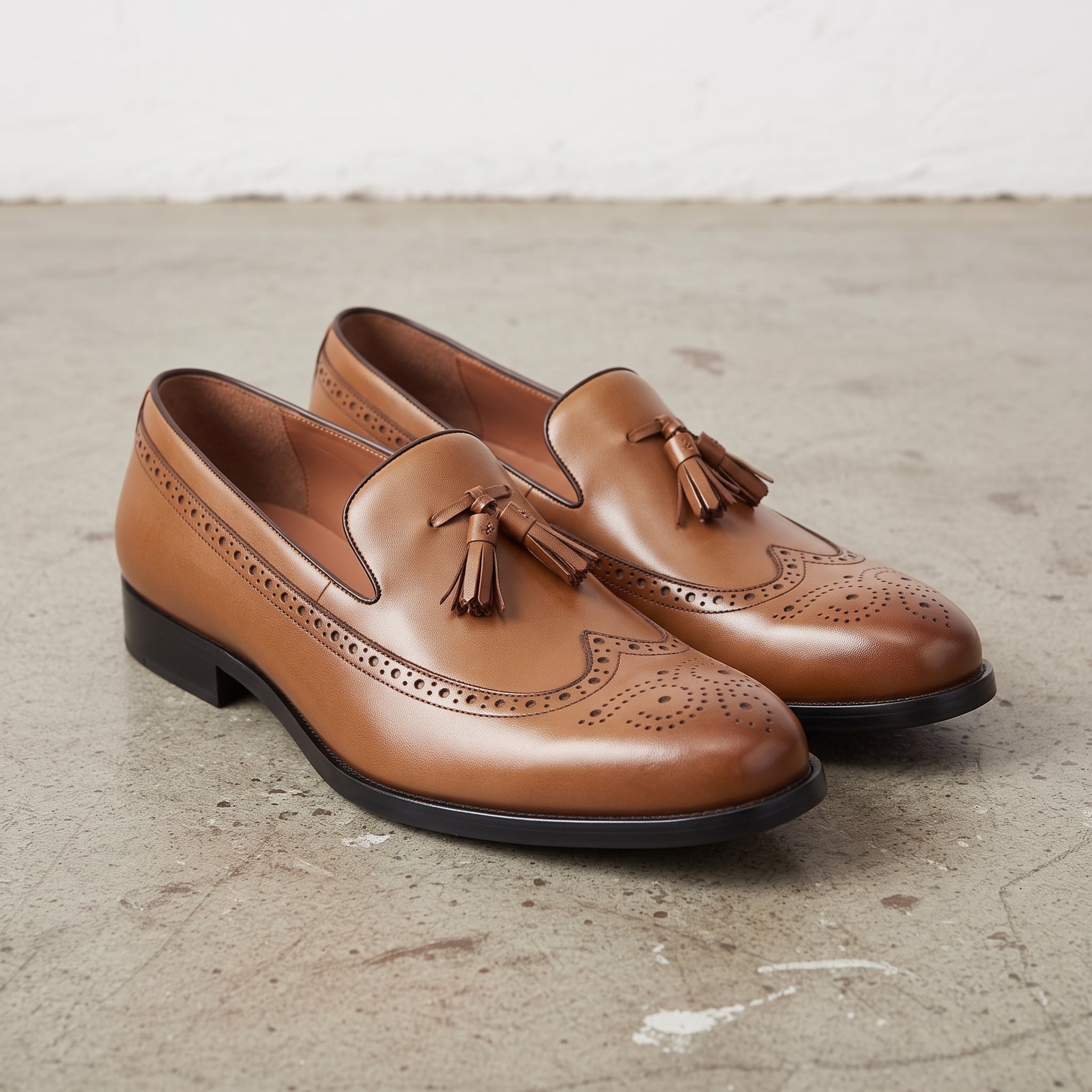 Men's Brown Plain-Toe Leather Tassel Loafers — Brinley