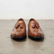 Men's Brown Plain-Toe Leather Tassel Loafers — Brinley