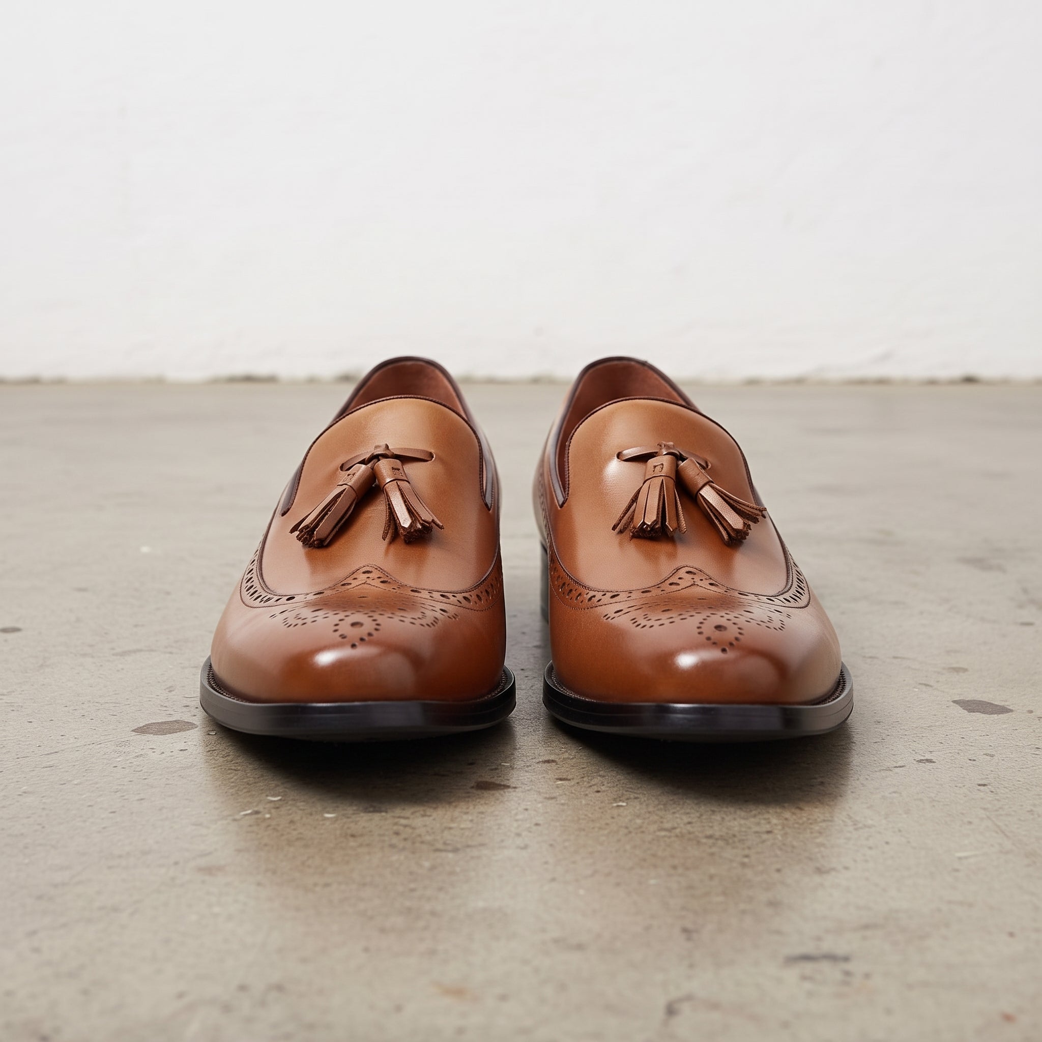 Men's Brown Plain-Toe Leather Tassel Loafers — Brinley