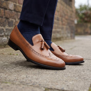 Men's Brown Plain-Toe Leather Tassel Loafers — Brinley
